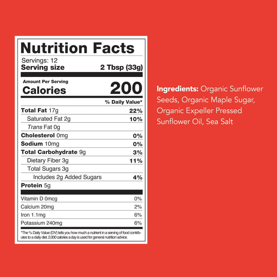 Nutrition facts for Sunflower Seed Butter (14 oz Jar)