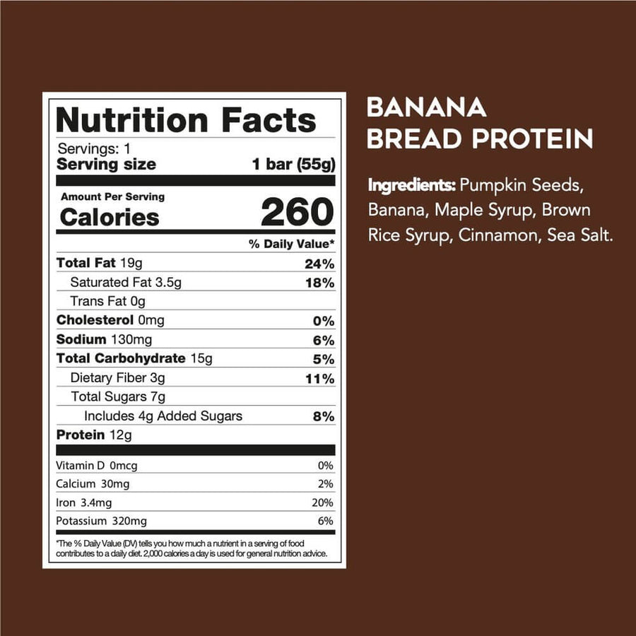 Nutrition facts for Banana Bread Protein Bars (9 Bars)