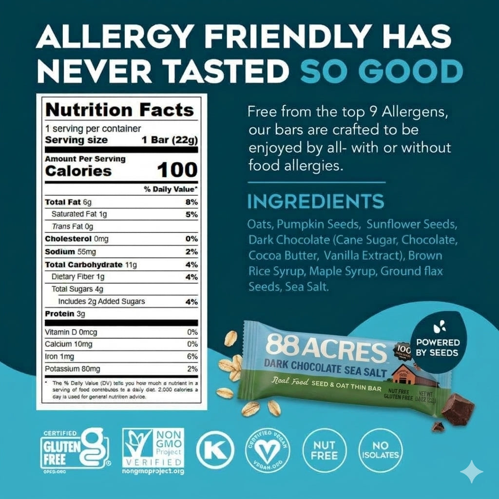 Dark Chocolate Sea Salt Seed + Oat Thin Bars (18 Bars)