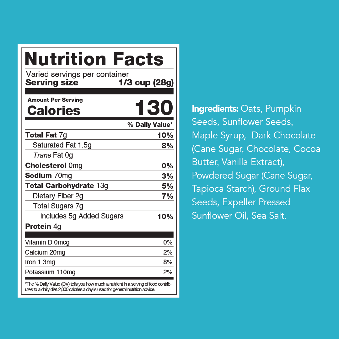 dark chocolate sea salt granola nutrition label
