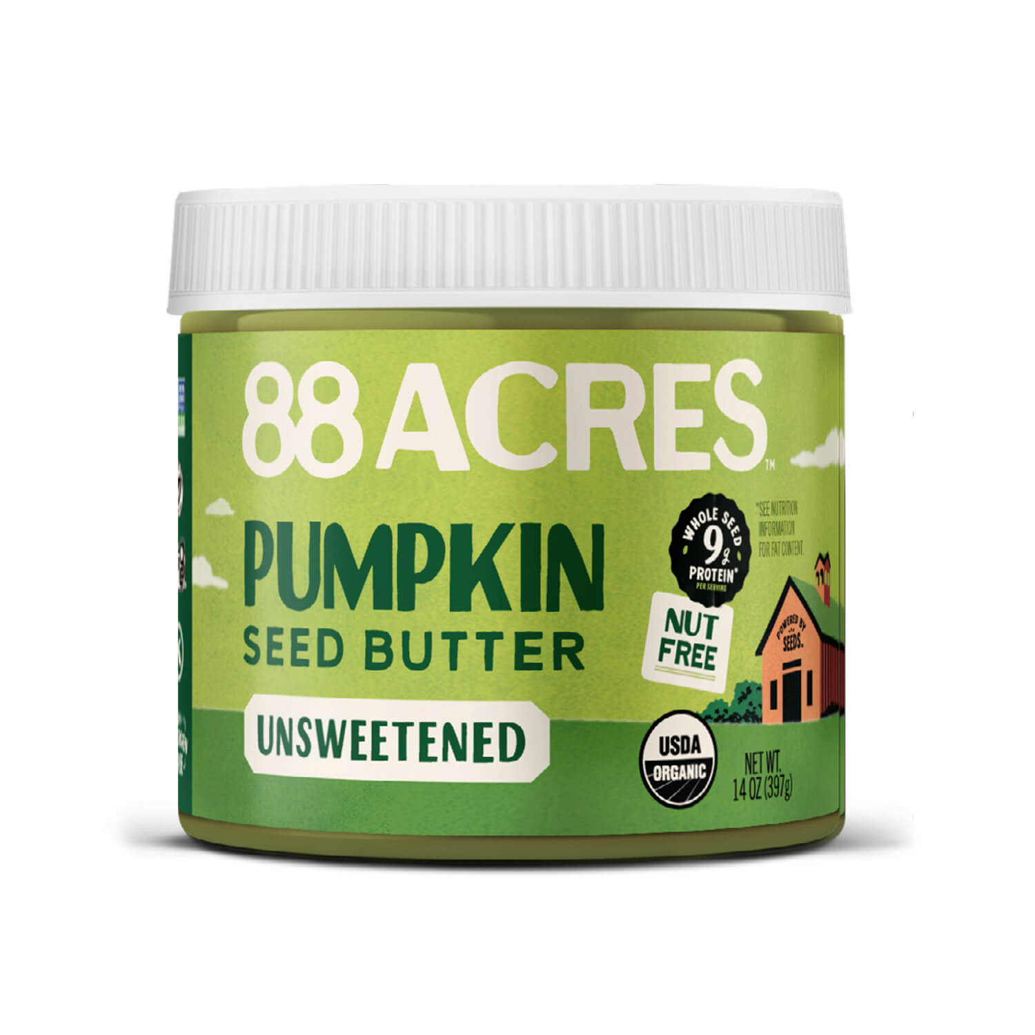88 Acres Organic Pumpkin Seed Butter, Unsweetened (14 oz Jar, 2-Pack)